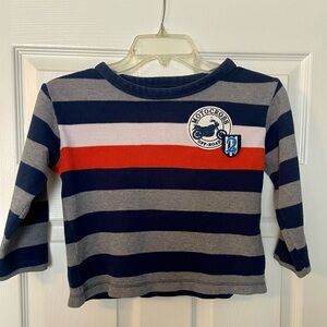 Place Navy and Gray Striped Long Sleeve Tee with Red Accent